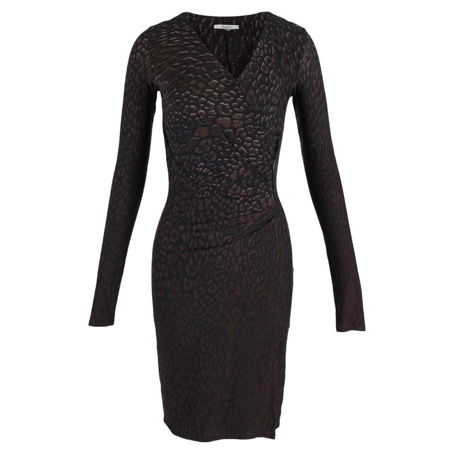 Max Mara Printed Long Sleeve Knee-Length Dress in Brown Viscose