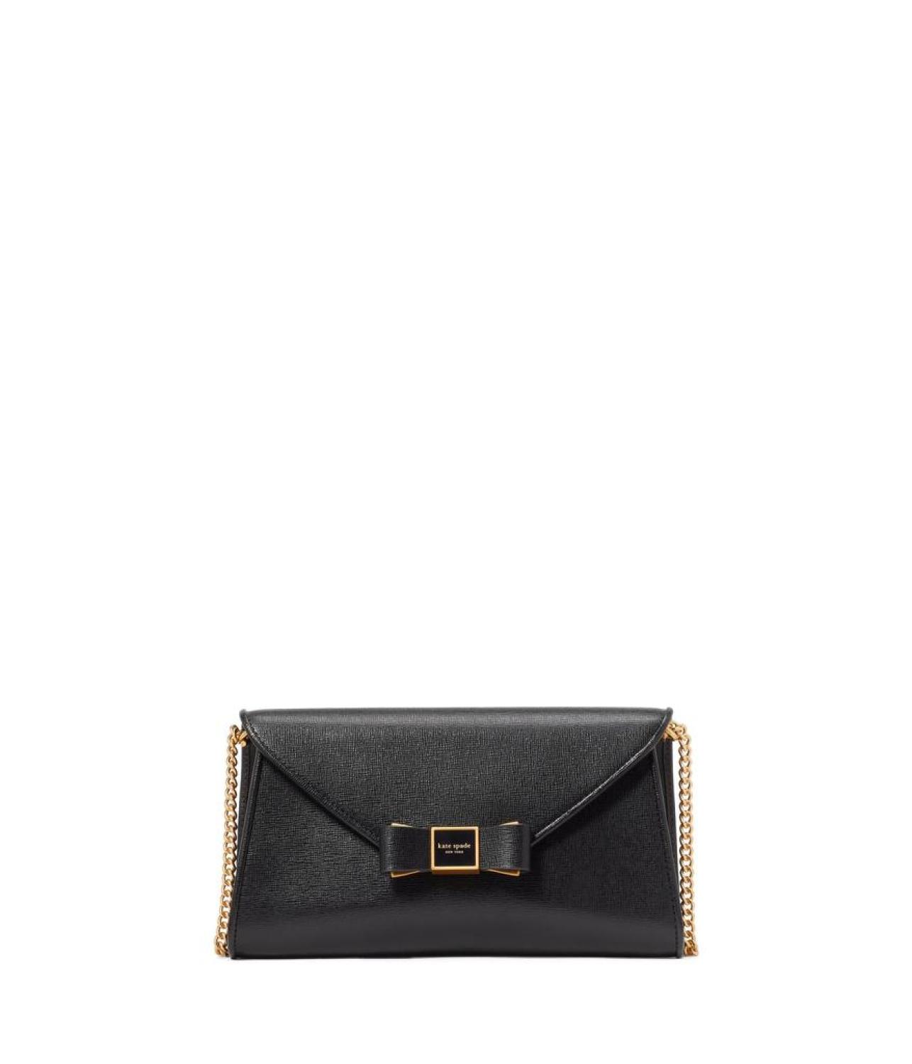 Morgan Bow Embellished Saffiano Leather Envelope Flap Crossbody