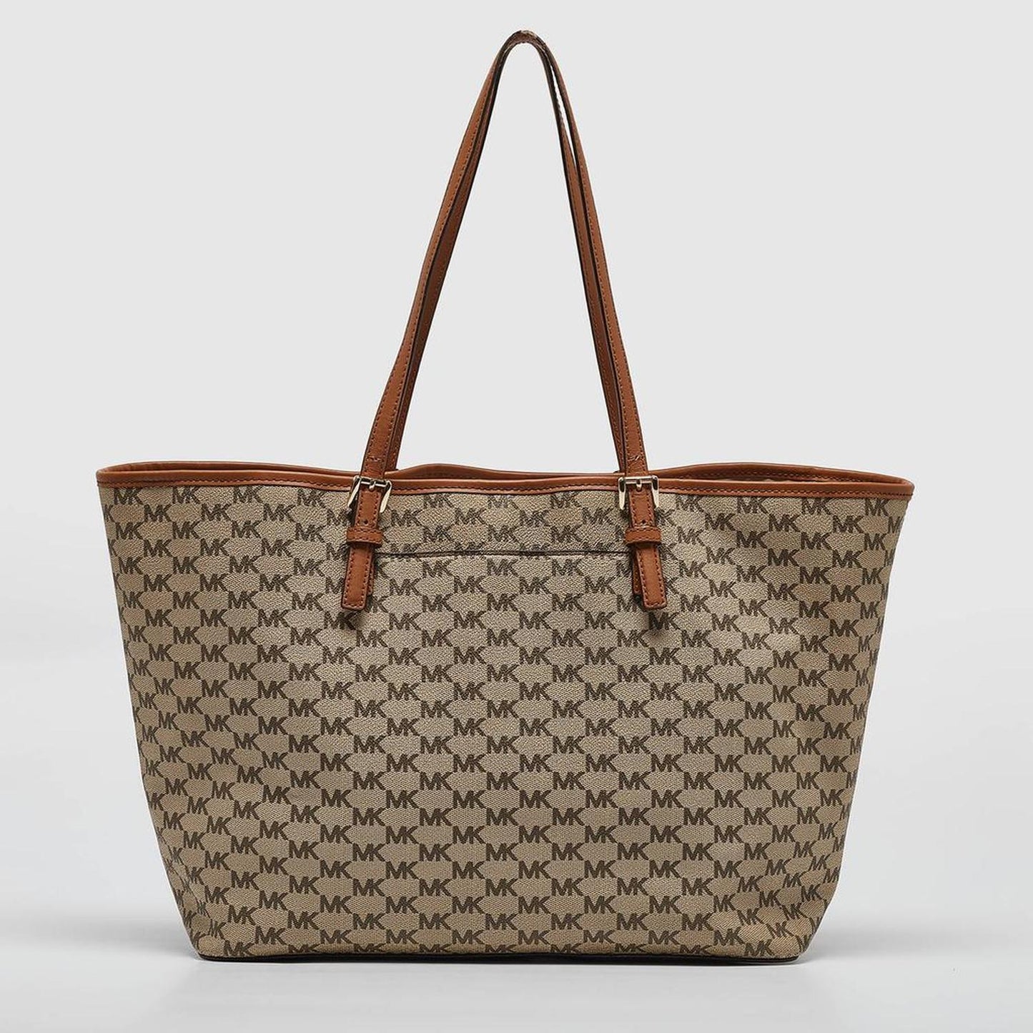 Michael Kors Brown/beige Signature Coated Canvas And Leather Emery Tote