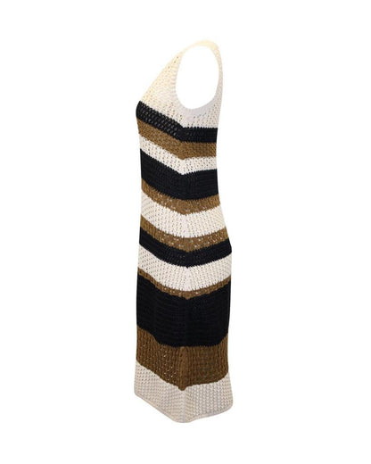 Weekend Max Mara Dyser Open-knit Striped Midi Dress in Brown Cotton