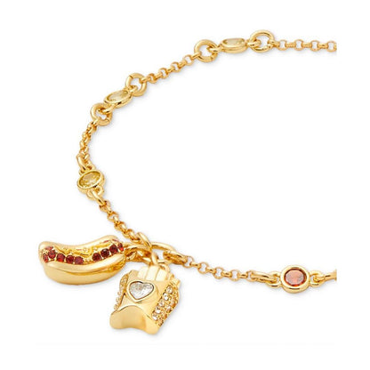 Gold-Tone Mixed Color Stone Fries & Hot Dog Link Bracelet