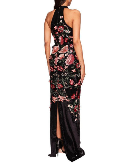 Marchesa Notte Halter Neck Printed Dress