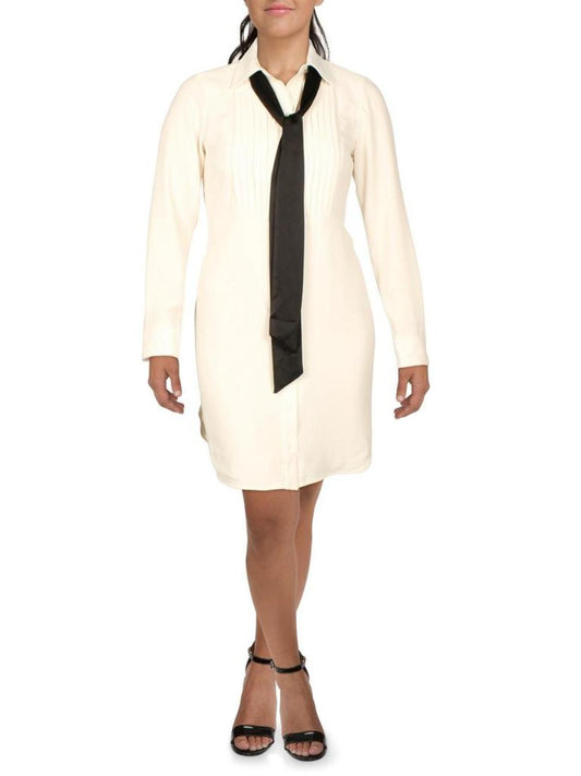 Womens Crepe Pintuck Shirtdress