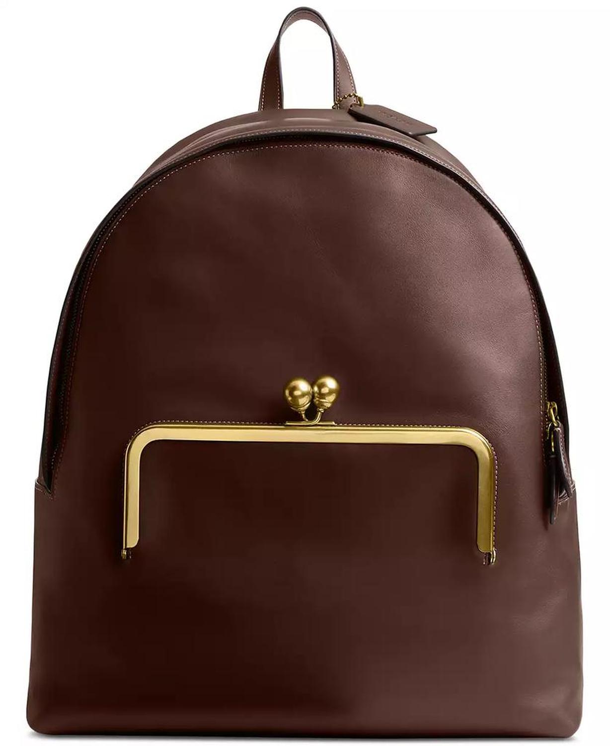 Leather Kisslock Large Frame Backpack