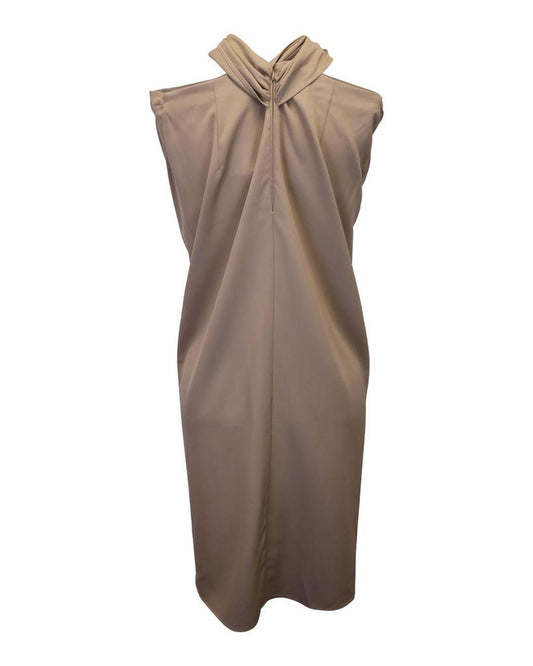 Max Mara Twisted Halter Dress in Beige Wool