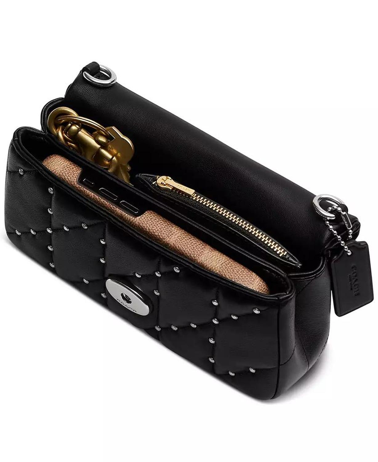 Tabby Mini Quilted Leather with Crystal Rivets Wristlet Crossbody