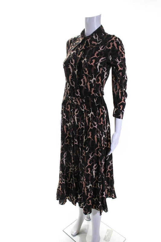 Michael Kors Collection Womens Silk A Line Dress Black Brown