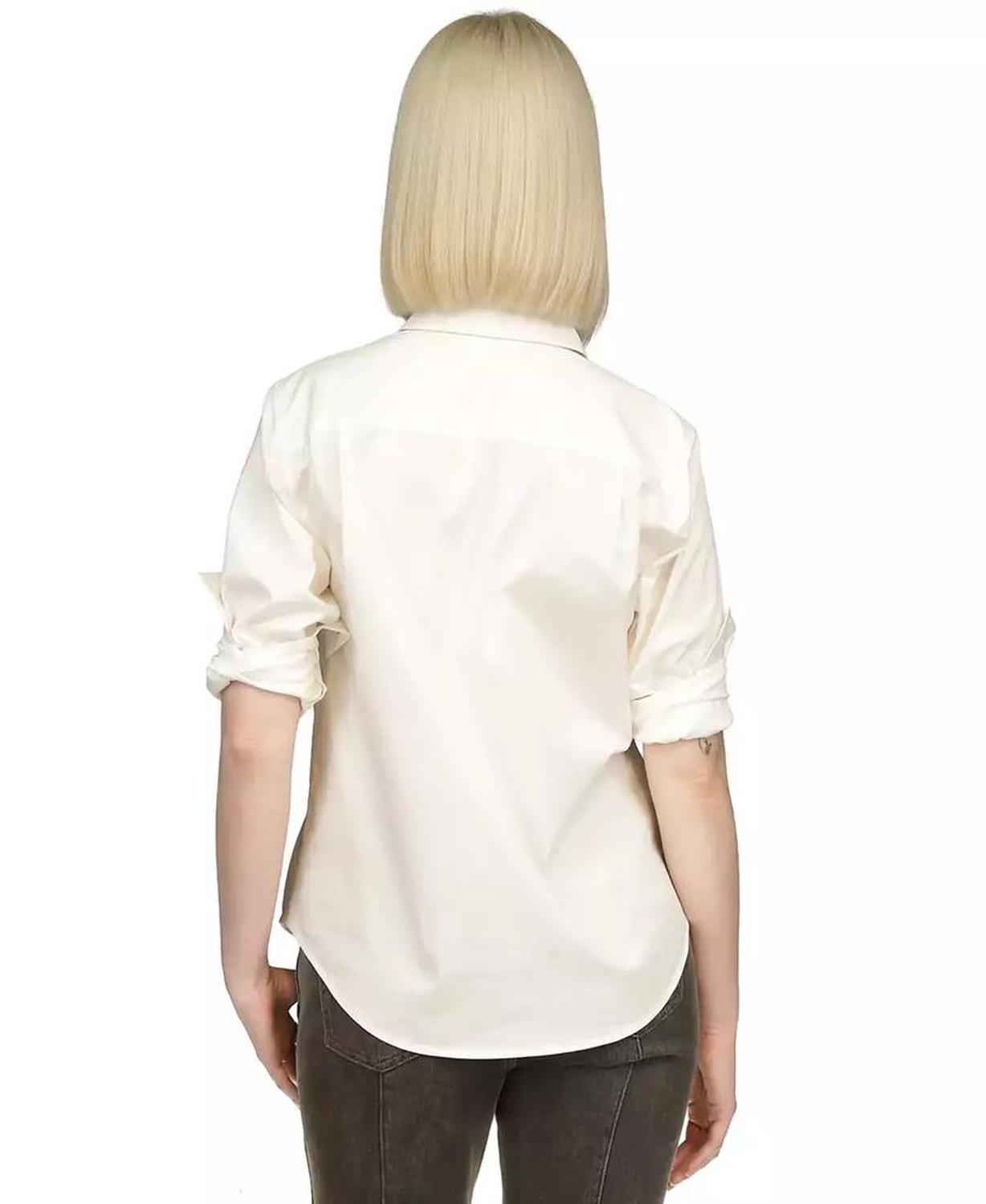 MICHAEL Women's Poplin Tab-Sleeve Utility Top