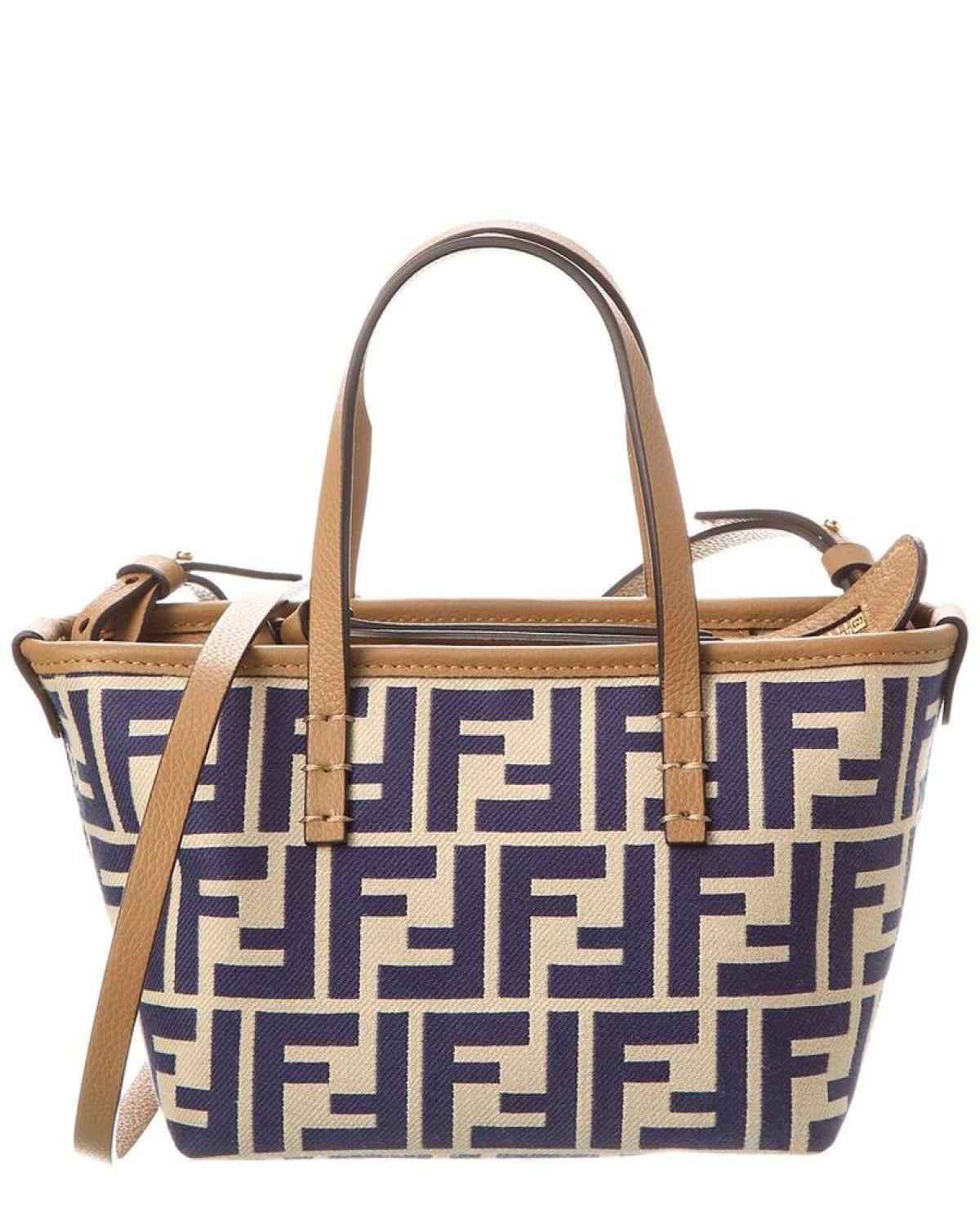 FENDI Mini Roll FF Jacquard Leather-Trim Tote