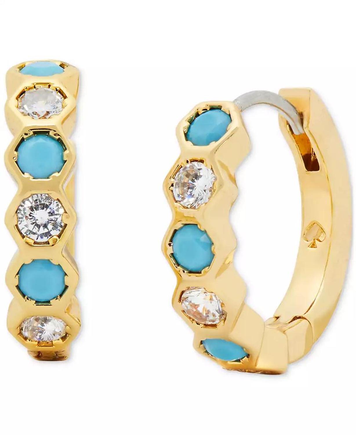 Gold-Tone Small Stone Huggie Hoop Earrings, 0.59"