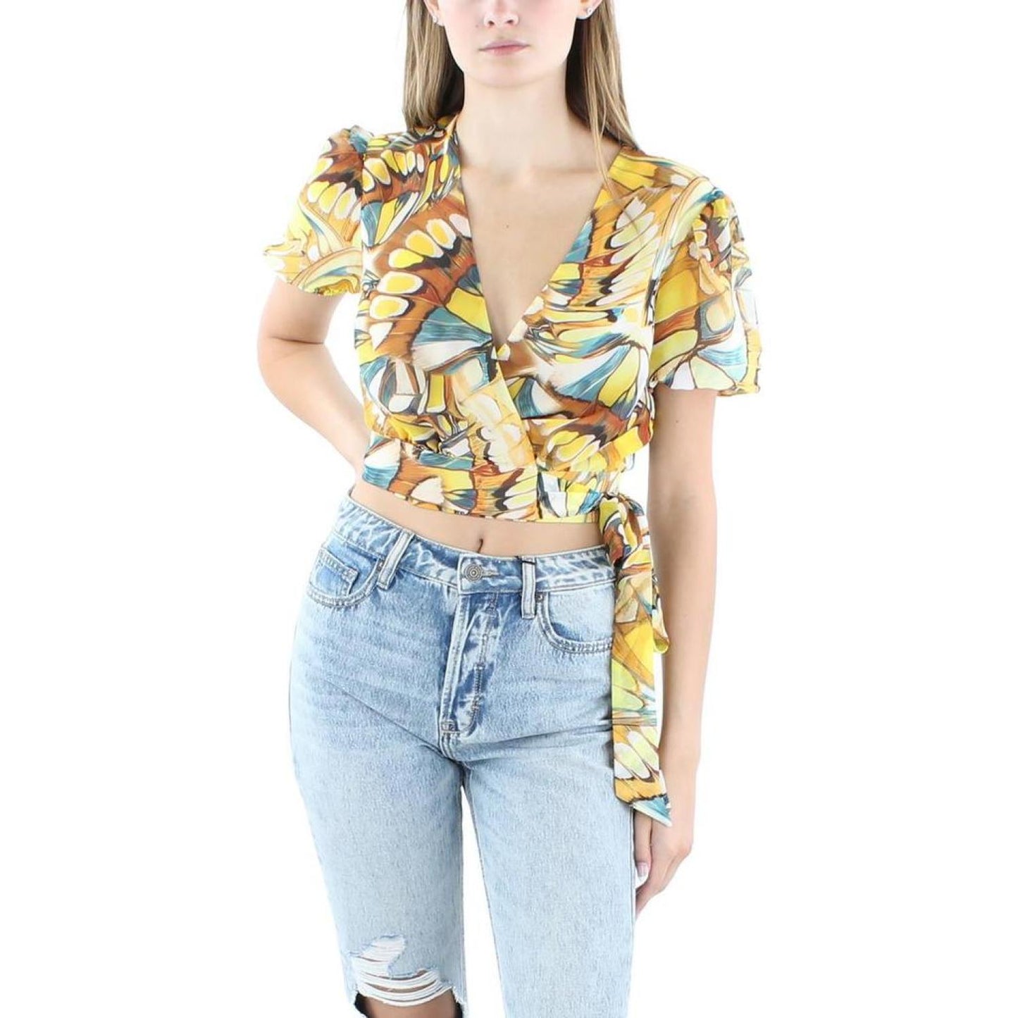 Womens Printed Polyester Wrap Top