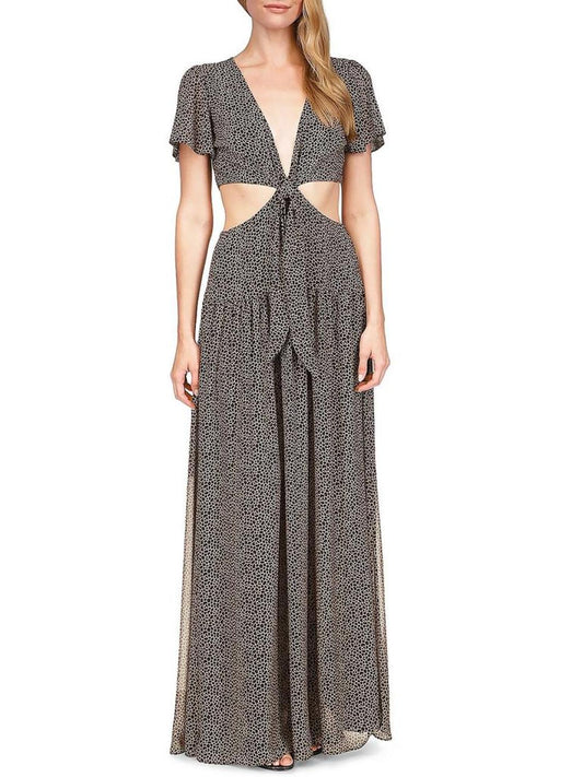 Womens Printed V Neck Maxi Dress