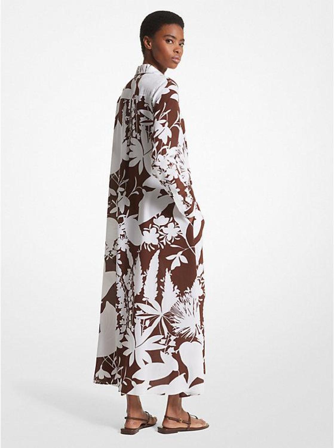 Shadow Floral Silk Crepe De Chine Shirtdress