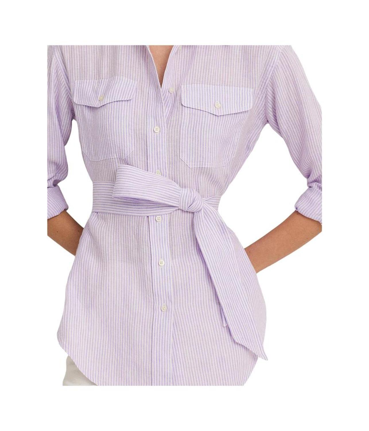 Relaxed Fit Striped Belted Linen Shirt