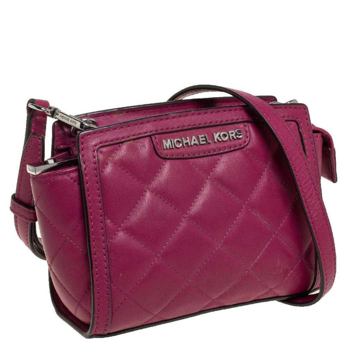 Michael Kors Fuchsia Quilted Leather Mini Selma Crossbody Bag