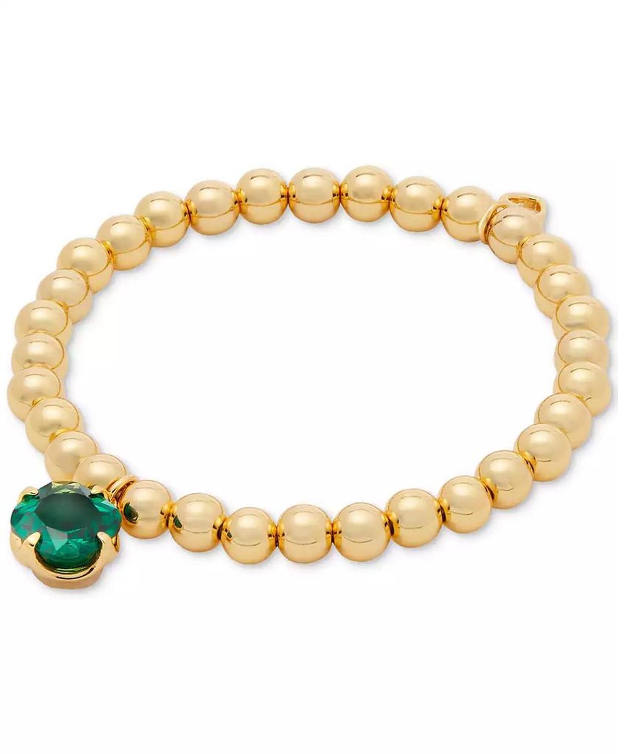 Gold-Tone Pop of Joy Green Stone Stretch Bracelet