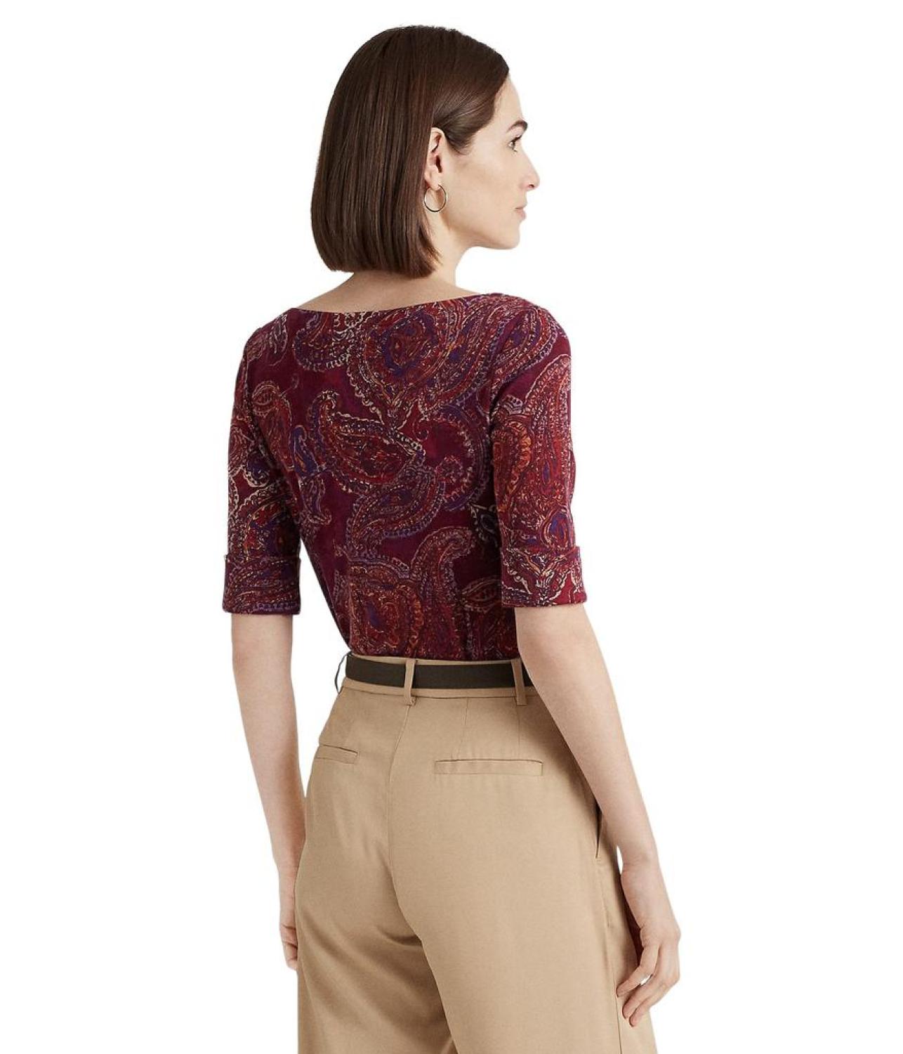 Petite Paisley Stretch Cotton Boatneck Top