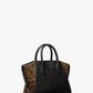 Avril Small Leather and Cheetah Print Calf Hair Satchel