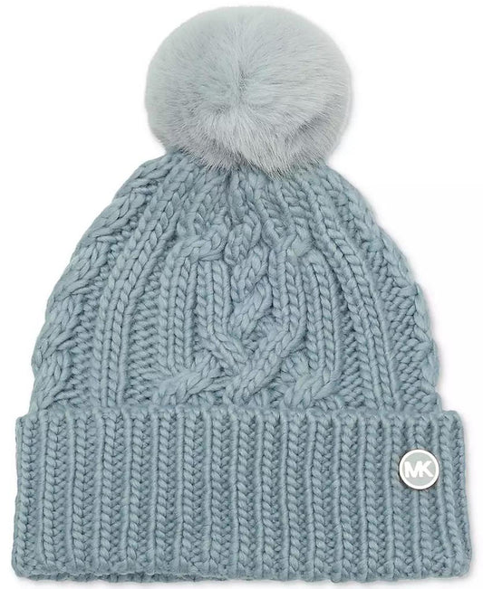 Soft Knit Tangled Aran Cuff Pom Beanie