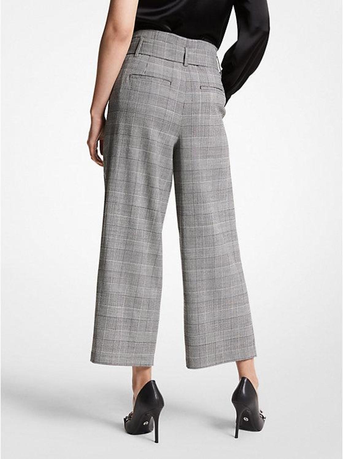 Plaid Stretch Wool Cropped Trousers