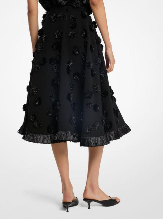 Hand-Embroidered Floral Wool Crepe Circle Skirt