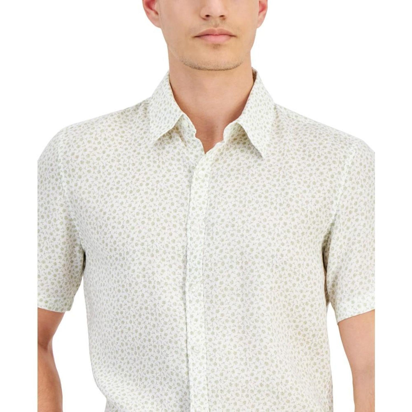 Men's Slim-Fit Floral Ditsy-Print Button-Down Linen Shirt