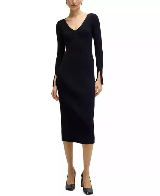 Women's Ribbed-Knit V-Neck Dress