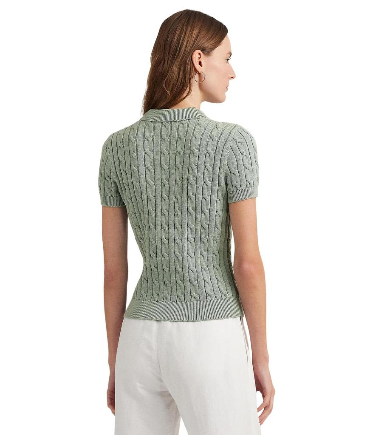 Cable-Knit Cotton Polo Sweater