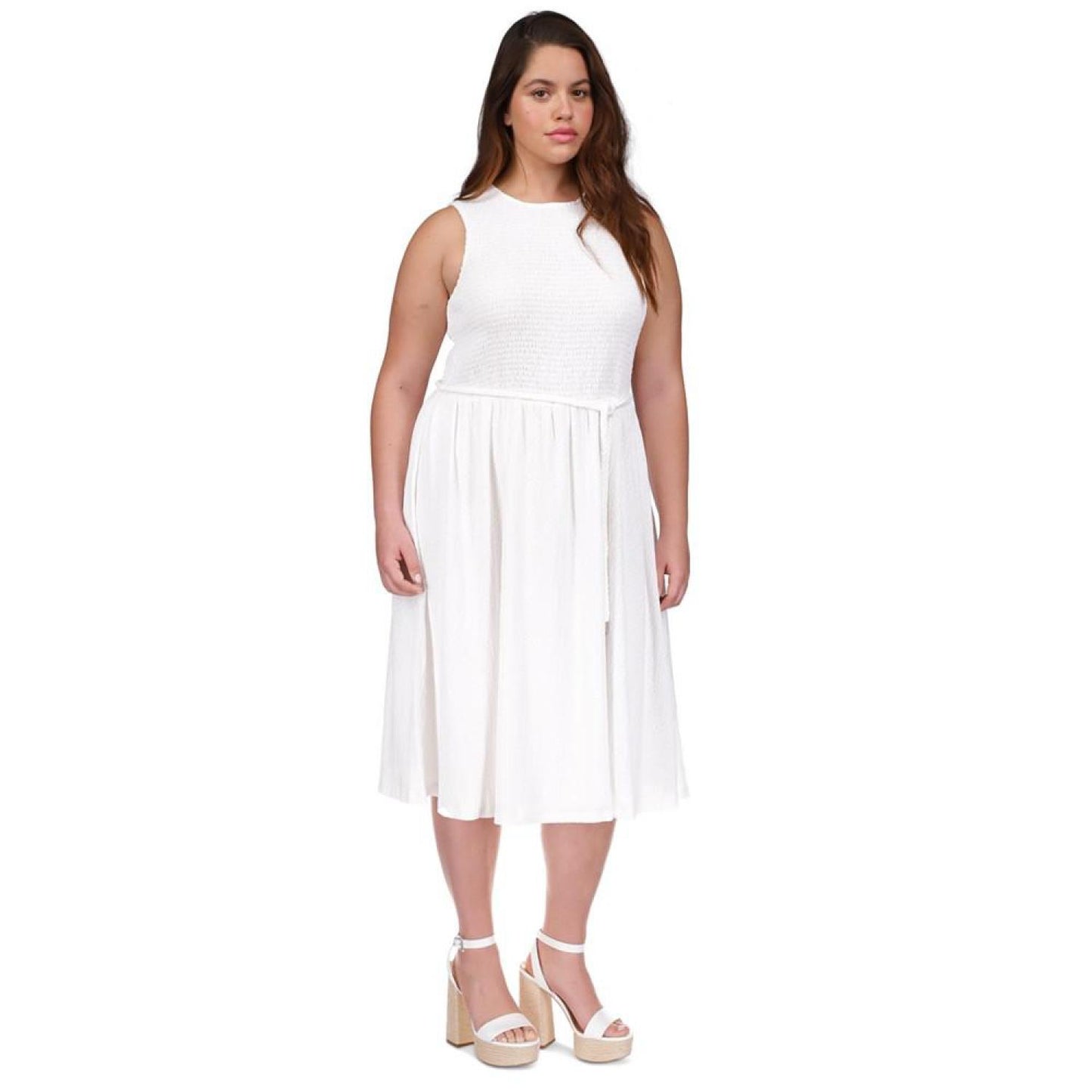 Michael Kors Plus Size Smocked Midi Dress