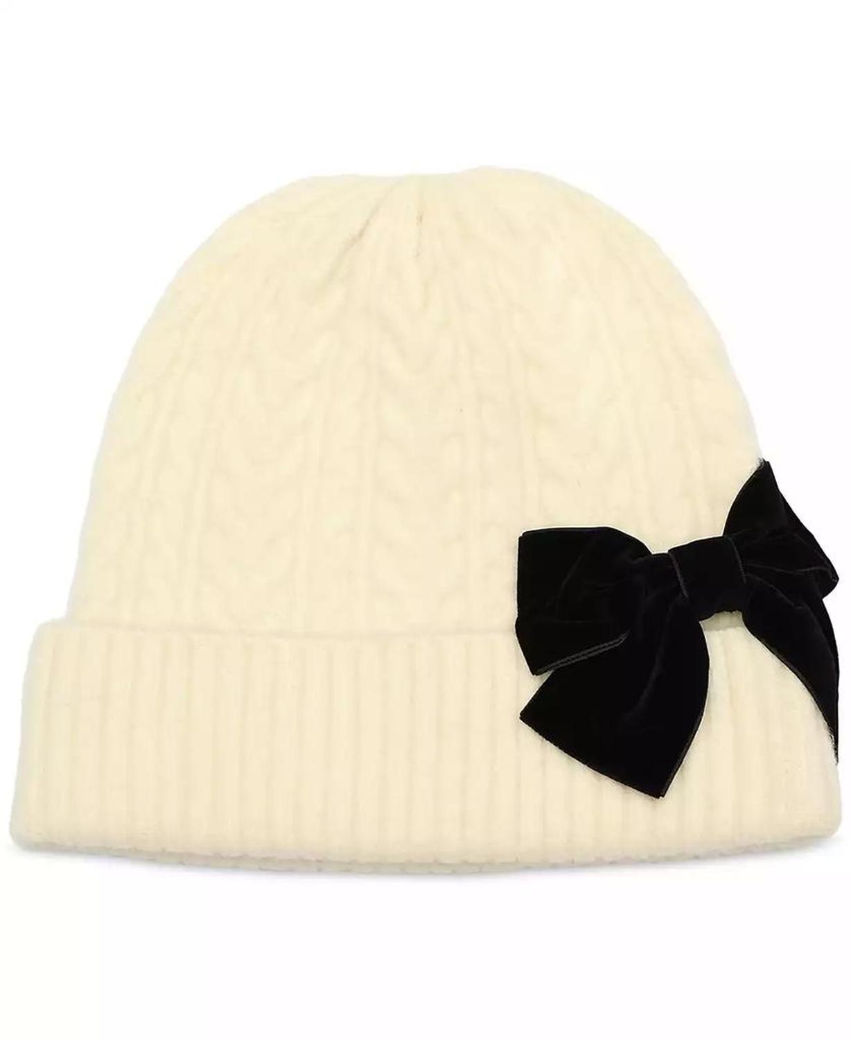 Women's Velvet Bow Cable Knit Beanie