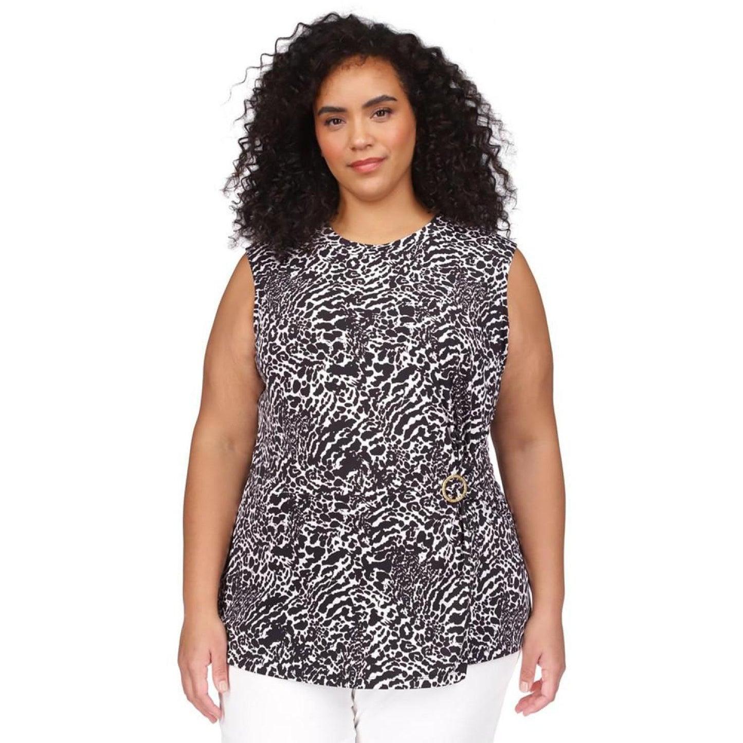 Plus Size Animal-Print Sleeveless Ring Twist Top