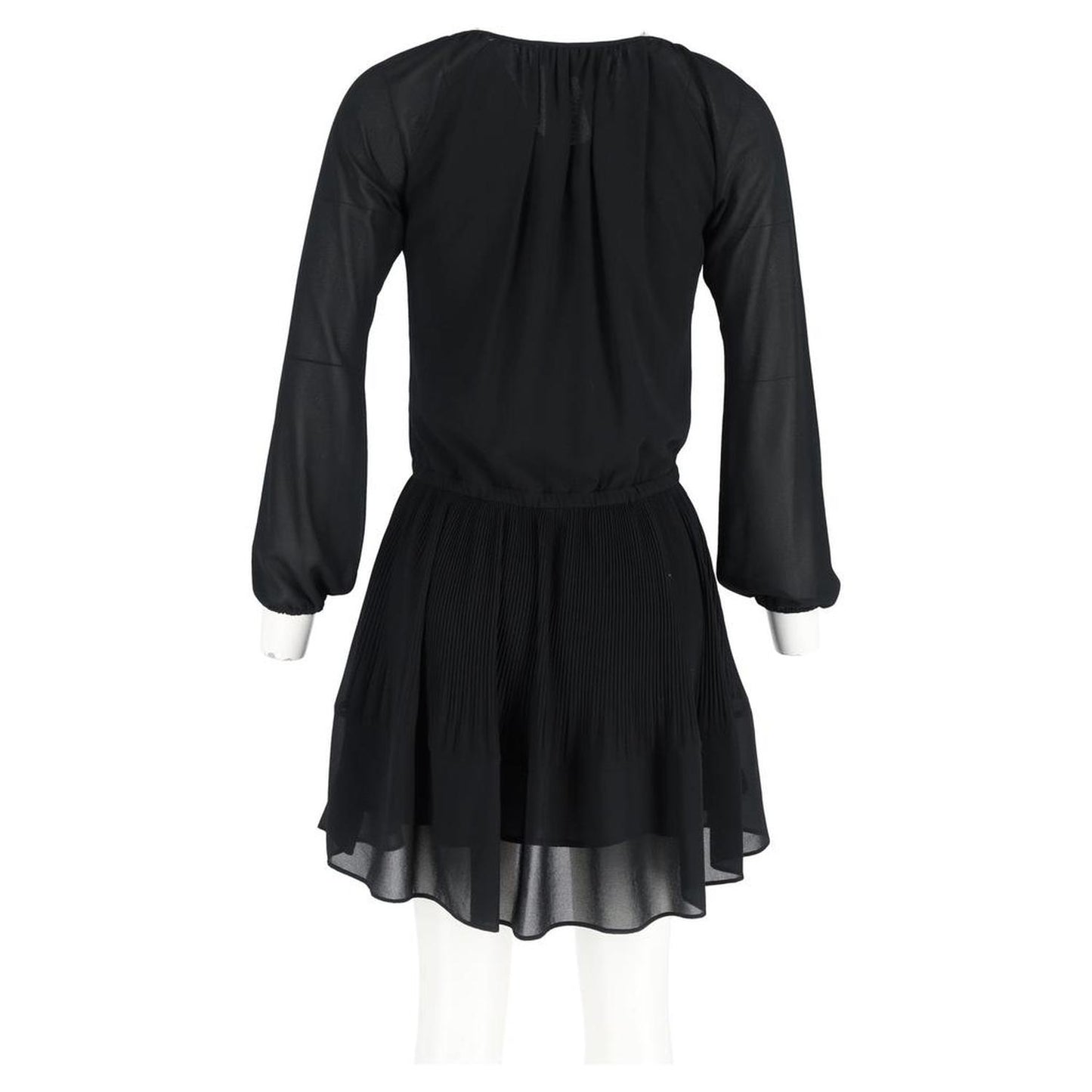 Pleated Mini Long Sleeve Dress in Black Polyester