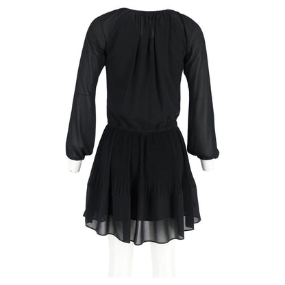 Pleated Mini Long Sleeve Dress in Black Polyester