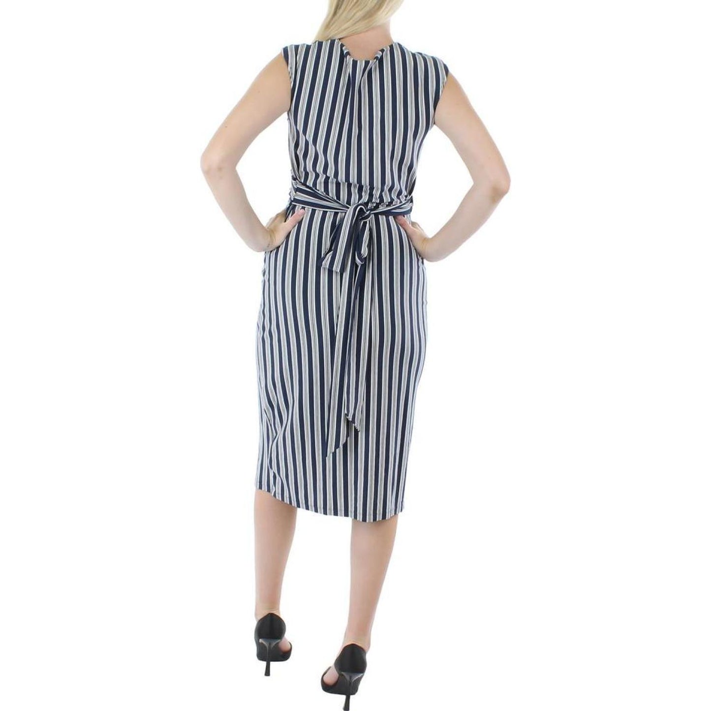 Womens Striped Calf Midi Dress