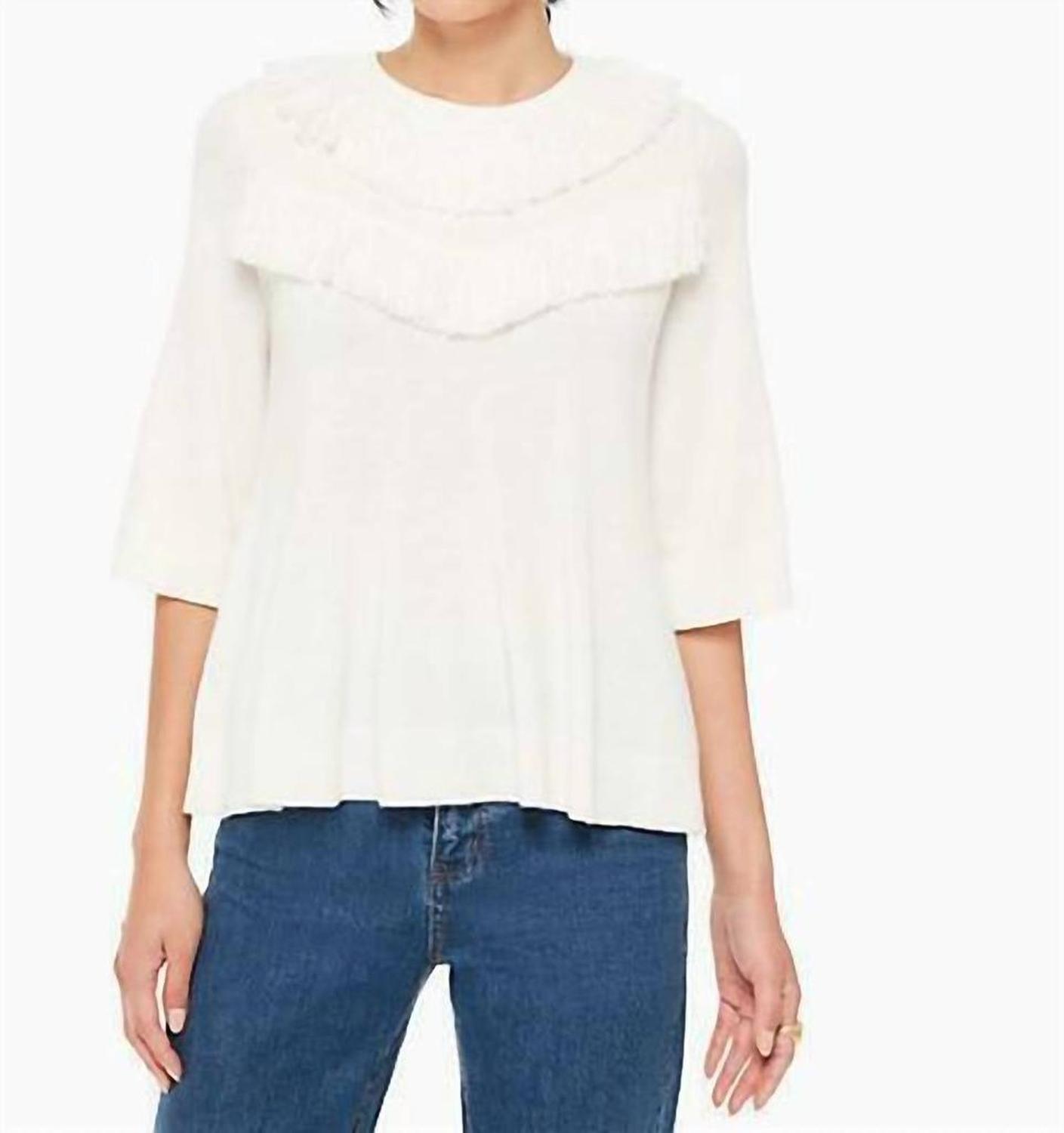 Fringe Sleeve Wool Pullover Sweater In Ivory