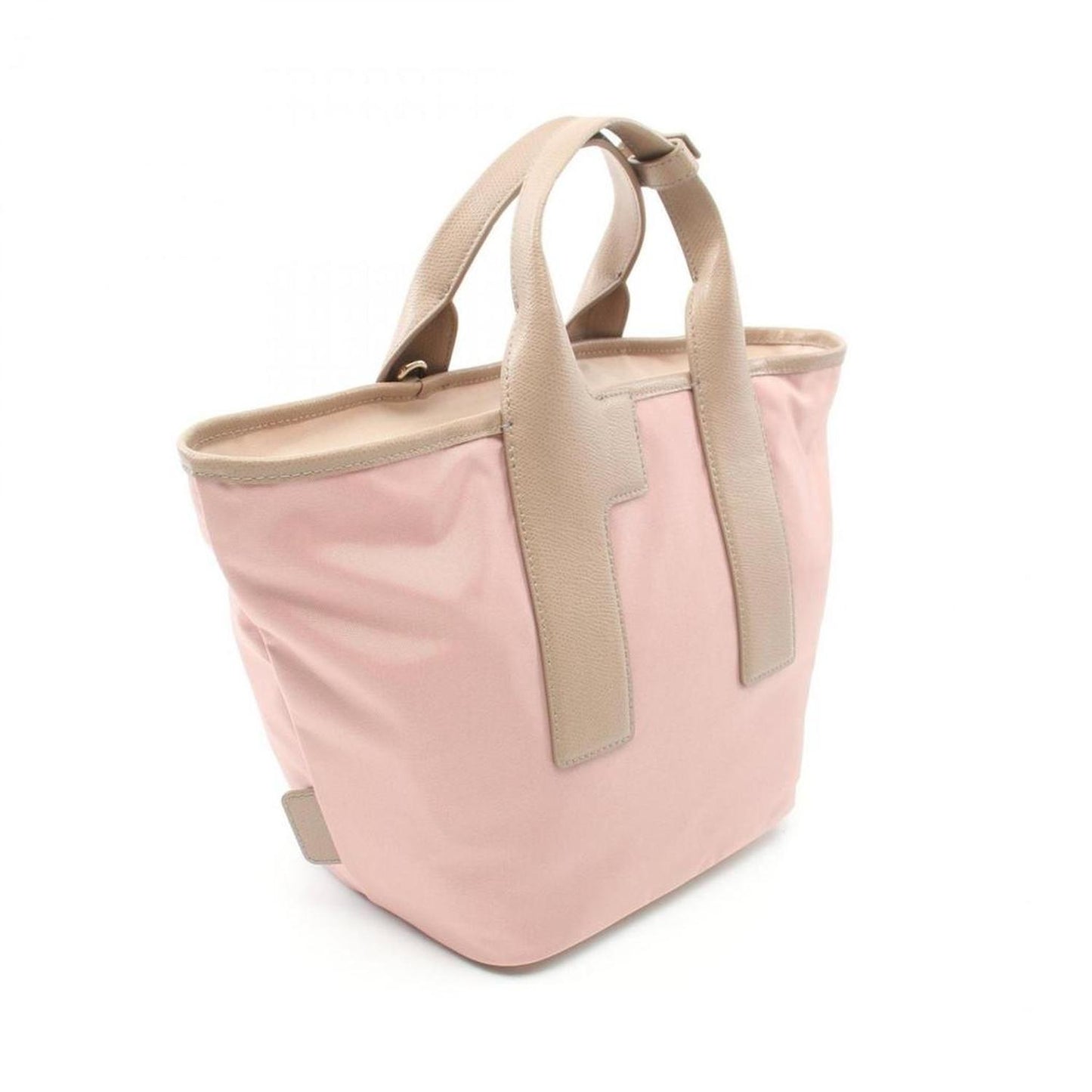 pink Leather Nylon Canvas Tote Bag