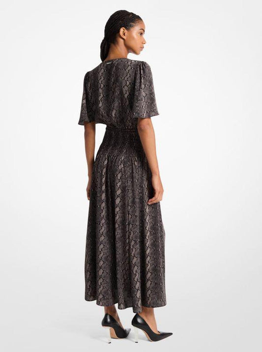 Snake Print Crepe Midi Dress