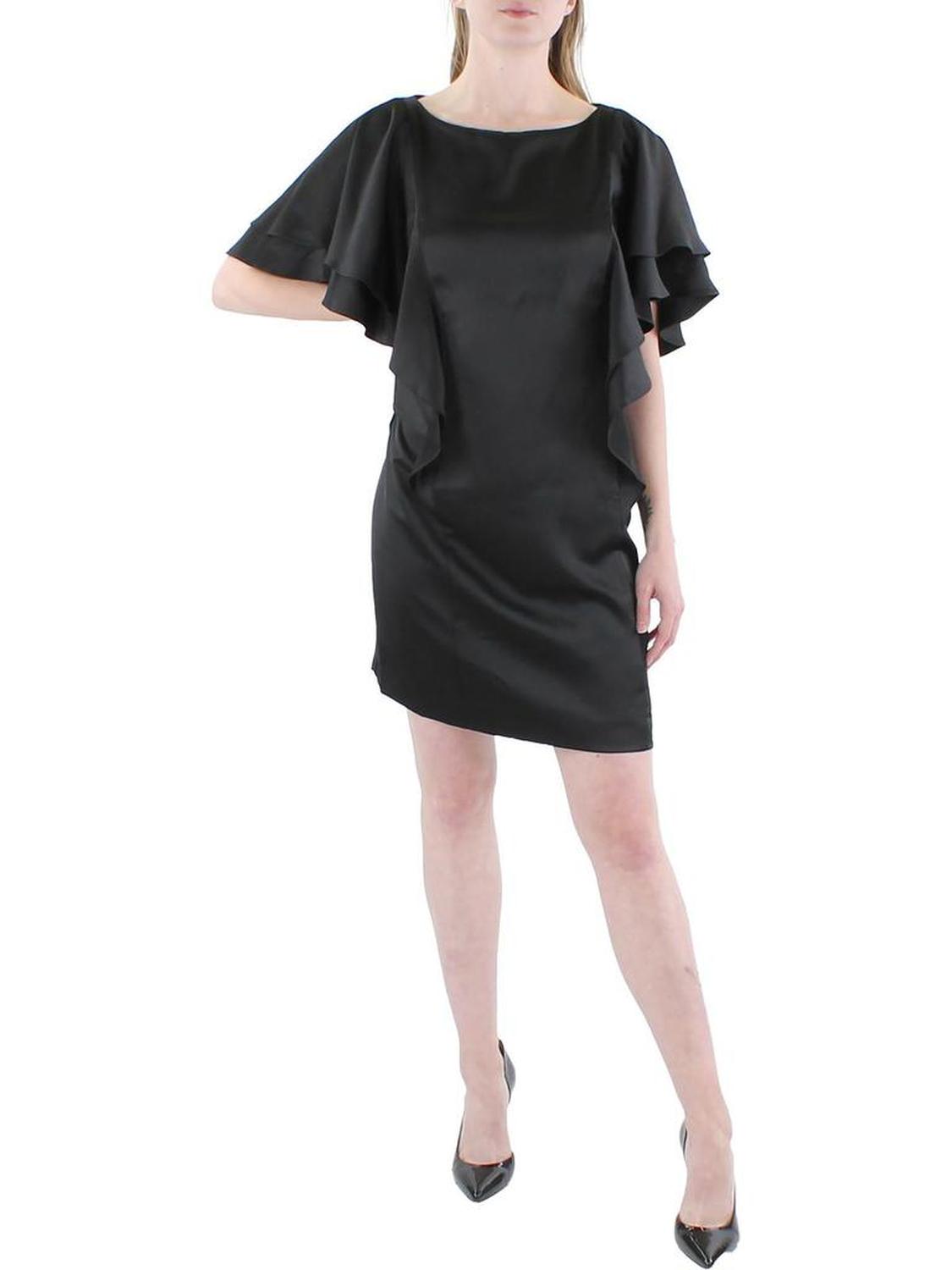 Womens Satin Ruffled Cocktail and Party Dress