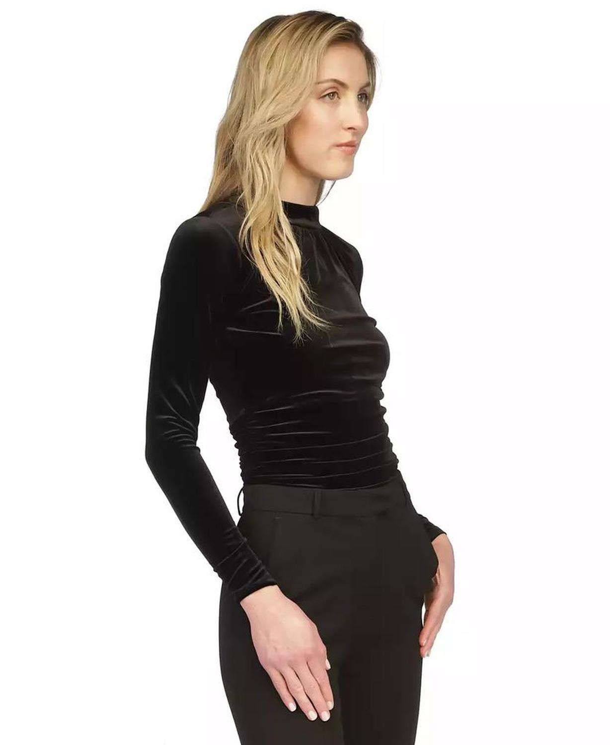 Women's Velvet Ruched Mock-Neck Top