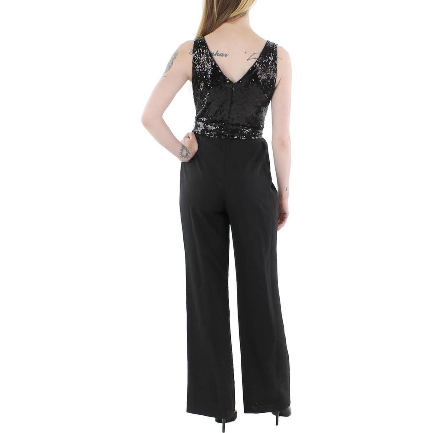 Womens Sequined Belted Jumpsuit