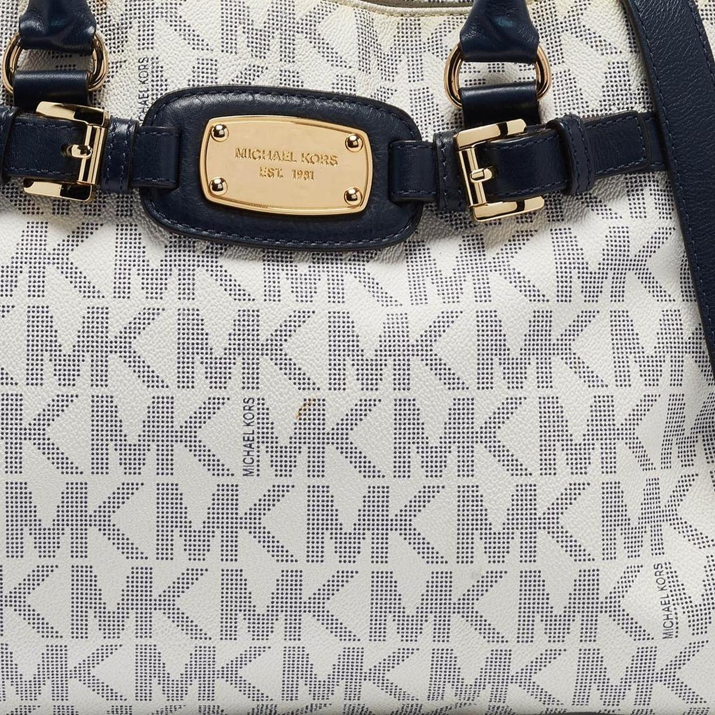 Michael Kors White/blue Signature Coated Canvas East West Hamilton Tote