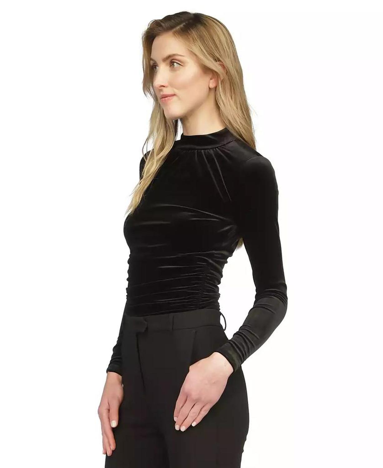 Women's Velvet Ruched Mock-Neck Top