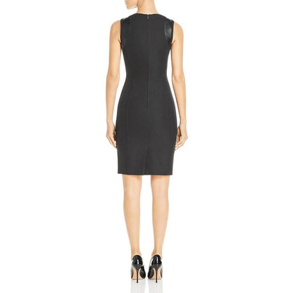 Tileta Womens Faux Leather Trim Knee-Length Sheath Dress