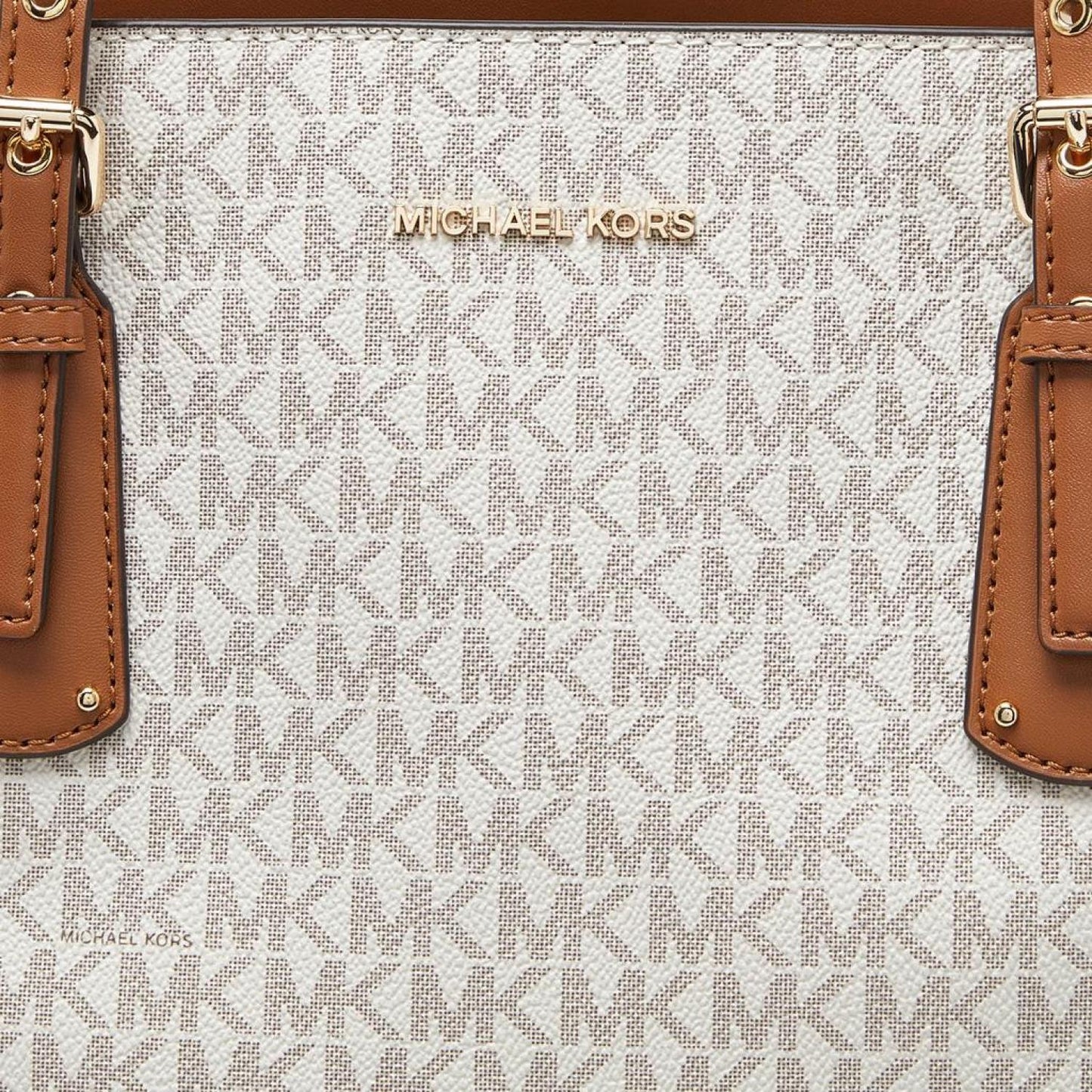 Michael Kors Cream/tan Signature Coated Canvas And Leather Voyager Tote