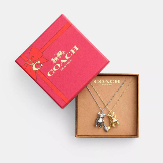 Coach Outlet Teddy Bear Heart Friendship Necklace Set