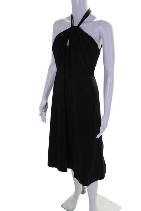 Womens Silk Halter Top Lined Zip Classy A-Line Dress Black