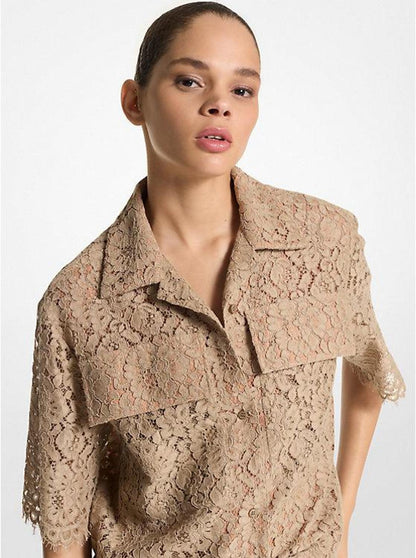 Corded Floral Lace Camp Shirt