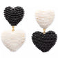 Gold-Tone Black & White Beaded Mismatch Drop Earrings