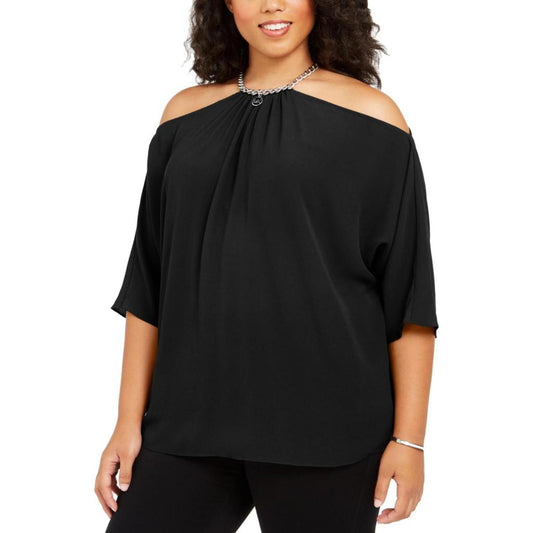 Plus Womens Knit Cold Shoulder Blouse