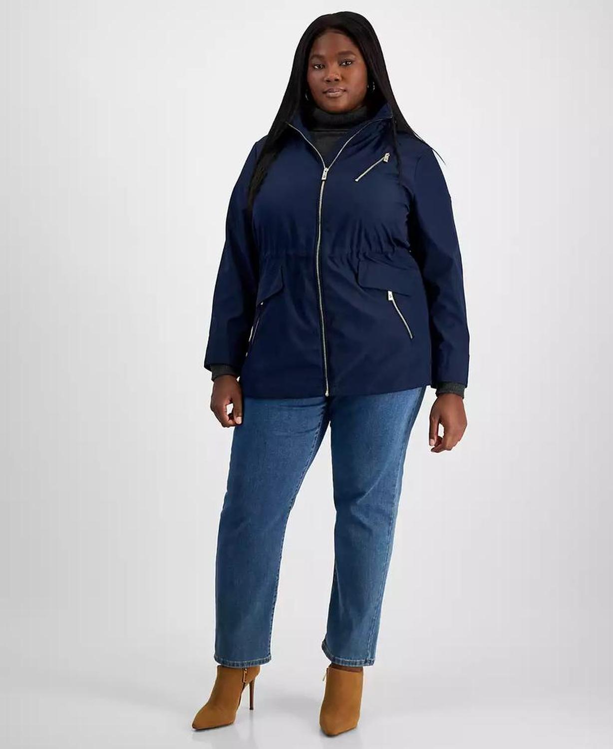 Plus Size Hooded Water-Resistant Anorak Coat